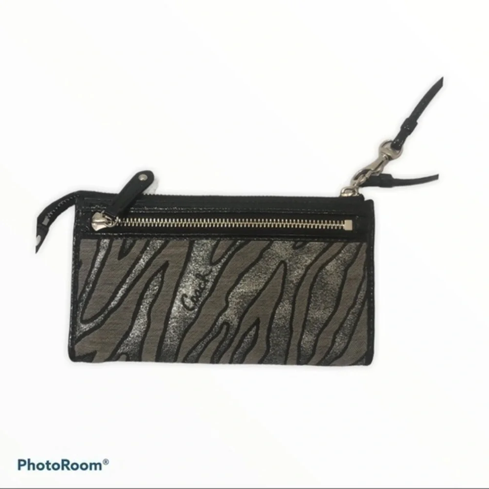 Coach Madison animal zebra silver black wristlet
